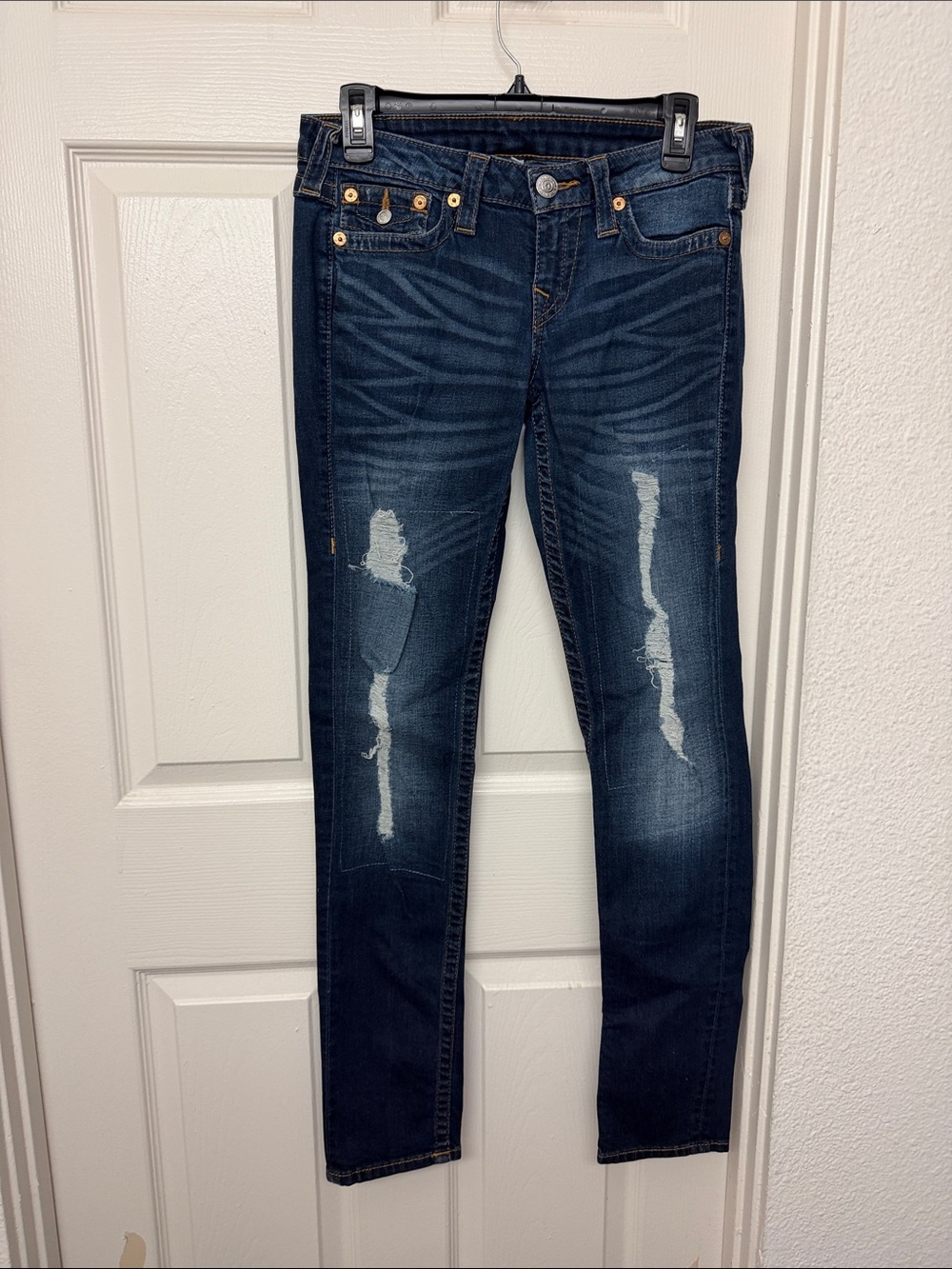 True religion Dark Wash Distressed Skinny Jeans